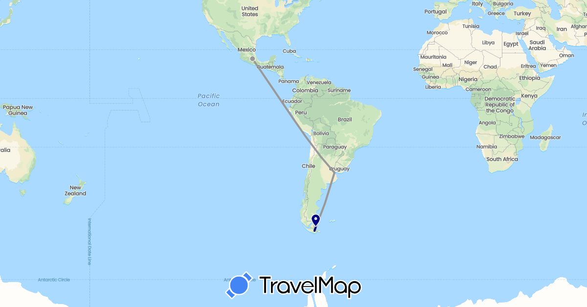 TravelMap itinerary: driving, plane in Argentina, Mexico (North America, South America)